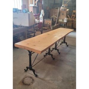 Bistro Table Wooden Top And Cast Iron Base Old Brasserie Restaurant 
