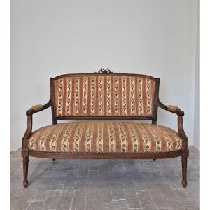 Magnificent Louis XVI Style Bench / Sofa Richly Decorated, Floral Tapestry 