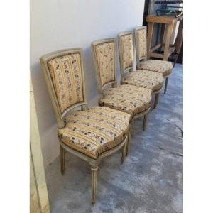 Elegant Set Of 4 Louis XVI Style Chairs, Old Paintings.