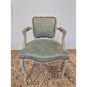 Louis XV Style Cabriolet Armchair In Patinated Wood, Very Trendy, Stable And Robust.