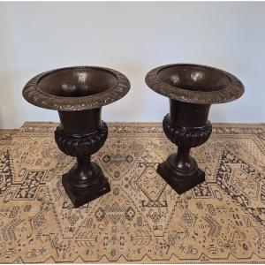 Pair Of Medici Cast Iron Vases From A Bourgeois House Large Model Height 73cm 