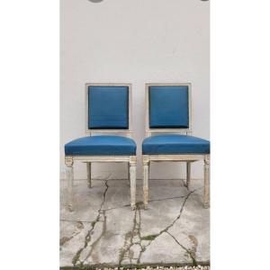 Pair Of Antique Patinated Louis XVI Style Chairs