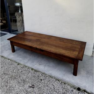 19th Century Rustic Farmhouse Coffee Table With Two Drawers In Solid Oak
