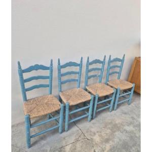 4 Antique Straw Chairs In Painted Provençal Style