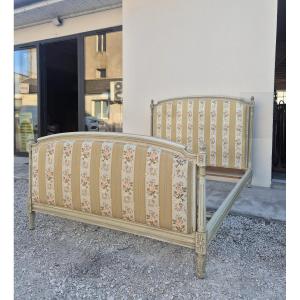 Richly Decorated Louis XVI Style Bed In Patinated Wood