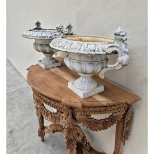 Pair Of Medici Vases In Cast Iron From Maison Bourgeoise Decorated 