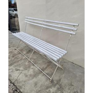 Folding Garden Bench In Iron And Antique Wood 