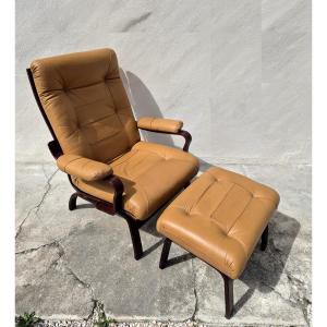 Relaxing Armchair With Ottoman, Scandinavian Style, 1980s