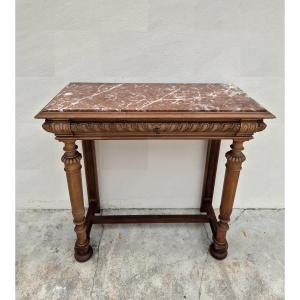 Henri II Style 19th Century Console Table In Solid Walnut 