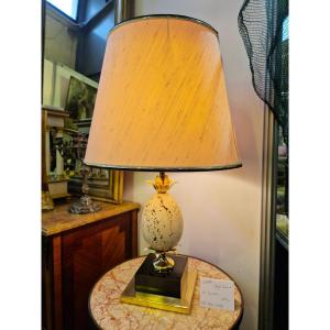 Vintage 1970s Travertine "ostrich Egg" Lamp In Maison Charles Style