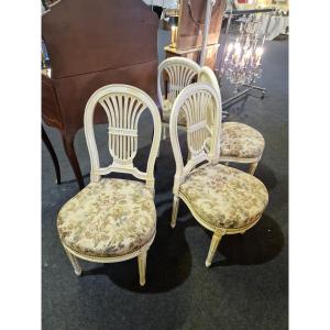 Set Of 4 Louis XVI Style Chairs With Lyre Decoration