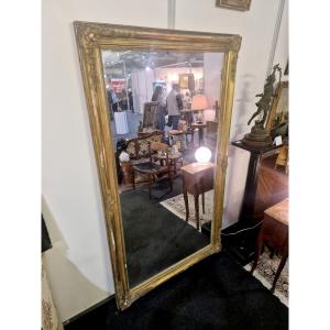 Large Gilded Mirror From The Restoration Period, Early 19th Century, Gold Leaf
