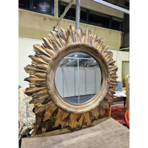Large Decorated Sunburst Mirror, 1.40m, Vintage 1970s, Italian 
