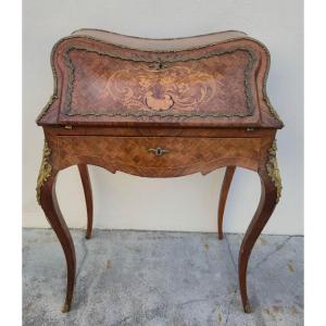 Louis XV Style Lady's Secretary Desk In Marquetry And Bronze 