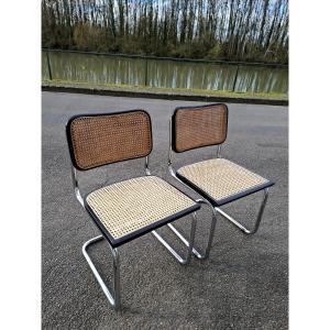 Pair Of Marcel Breuer B32 Chairs With Original Caning, Made In Italy 