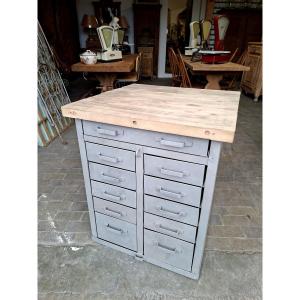 Industrial Metal Workshop Workbench Storage Unit, Stripped Finish, 1950s