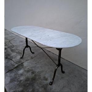 Oval Bistro/restaurant Table In Marble With Cast Iron Base 