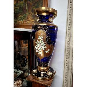 Bohemian Crystal Large Vase, Richly Decorated With Gold Enamel