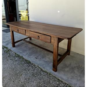 Antique 18th Century Burgundy Farm Table In Stamped Fruitier 2m04