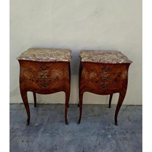 Pair Of Louis XV Style Marquetry Bedside Tables In Rosewood