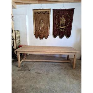 Antique Rustic Farm Table In Solid Oak Entirely Stripped By Aérogommer