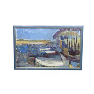 Painting "the Moored Boats", By Denise Calle (1915)