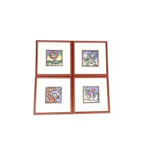 Suite Of 4 Abstract Compositions, By Aline Faucon (20th Century)