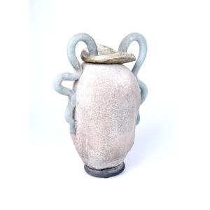 Raku Vase With Serpentine Handles By François Belliard