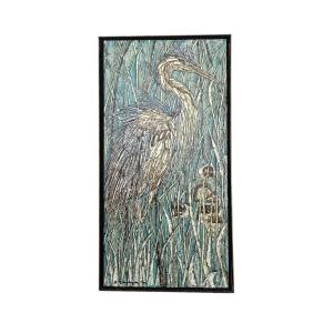 Oil On Canvas, Heron Or Wading Bird By Bernard Desplagnes