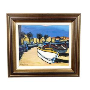 "boat On The Mediterranean", Painting By Jean-louis Lacaze-laban