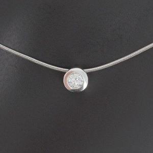 Solitaire Necklace In 750 ‰ White Gold, Omega Mesh And Diamond -b10303