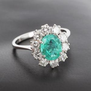 Pompadour Ring In 750‰ White Gold With 1.60ct Oval Emerald From Zambia And Diamonds -b10526