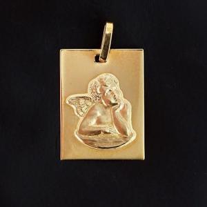 Thinking Angel Medal In 750 ‰ Yellow Gold -b10699