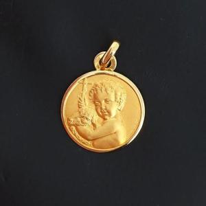 Angel Child & Lamb Medal In Yellow Gold 750‰ - B10700