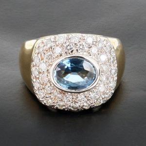 Two-tone Band Ring In 750‰ Gold Featuring An Oval Sapphire And Diamonds - B10713