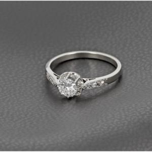 Solitaire In 750 ‰ White Gold And Platinum Presenting A Half-cut Diamond Of 0.35 Ct - 2.20 Gr -