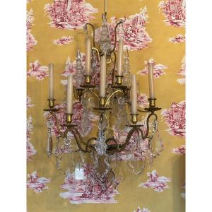 Exceptional Pair Of Gilt Bronze Sconces Decorated With Crystal Tassels, And Daggers
