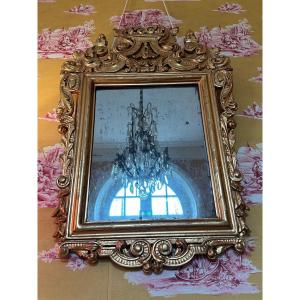Swedish Golden Wood Mirror From The Baroque Period, 17th Century.