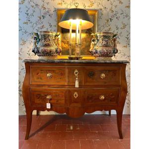 Provincial Cherrywood Chest Of Drawers With Flower Marquetry From The 18th Century.