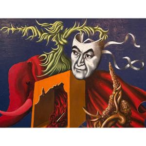 Oil On Isorel By Claude Lepape Representing André Roussin