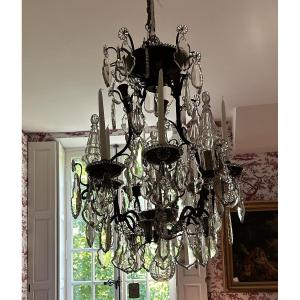 Very Beautiful Chandelier Attributed To Baguès In Bronze And Crystal, 19th Century.