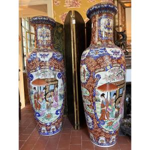 Pair Of Big Chinese Vases With Polychrome Decoration