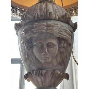 Pair Of Large Neoclassical Alabaster Lamps From The 19th Century