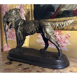 Antique Bronze "spaniel With Pheasant" Signed Jules Moigniez On The Terrace.