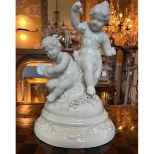 "the Children Musicians" Porcelain Group From Capo Di Monte, 19th Century, Signed.
