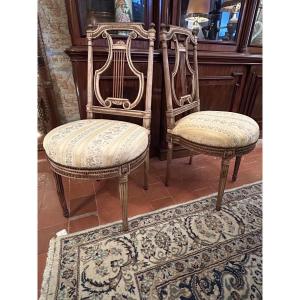 Pair Of Louis XVI Period Chairs, Lyre Model.