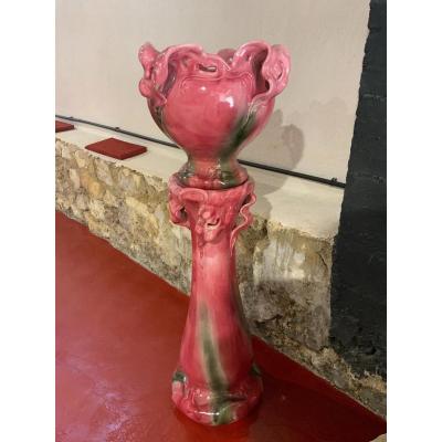 Cache Pot On Column, Vallauris Ceramics.