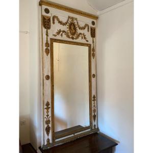 Italian Trumeau In Golden And Painted Wood, Empire Period