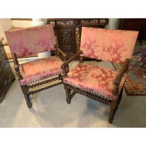 Paire de Chaises à bras Louis XIII 