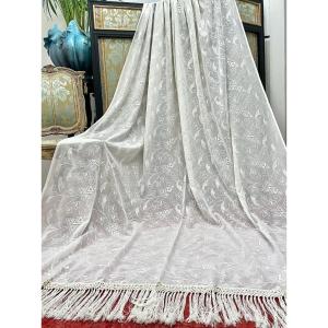 Large Window Panel - Geometric Decor Curtain With Wide Fringes - Art Deco Period 